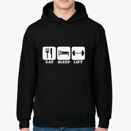 Толстовка худи с принтом Eat -> Sleep -> Lift