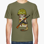 Классическая футболка Кот Сухопутные войска с автоматом Калашникова