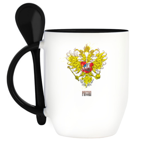 Кружка с ложкой Герб России