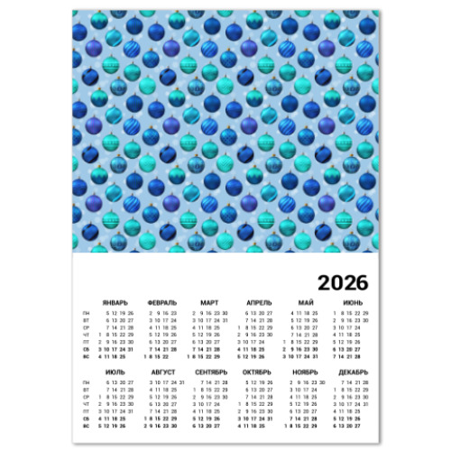 Календарь с принтом Новогодние шары