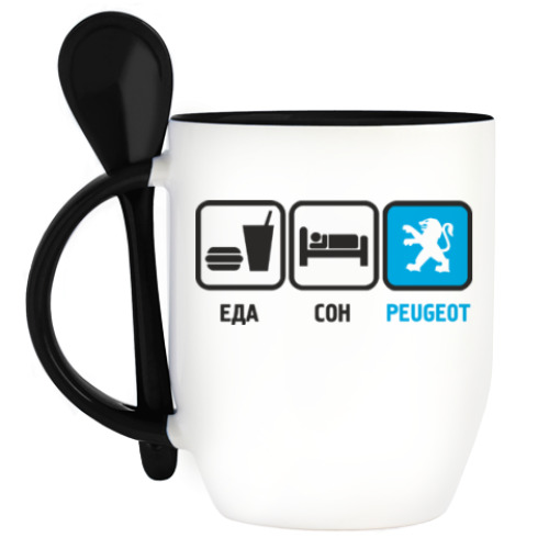 Кружка с ложкой с принтом Peugeot