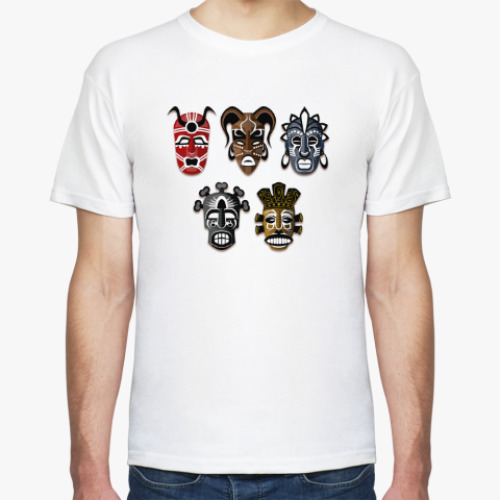 Футболка с принтом Африканские маски. Фолк, этно.