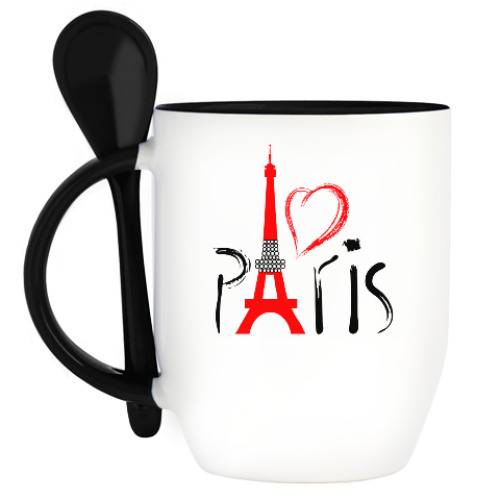 Кружка с ложкой с принтом I Love Paris
