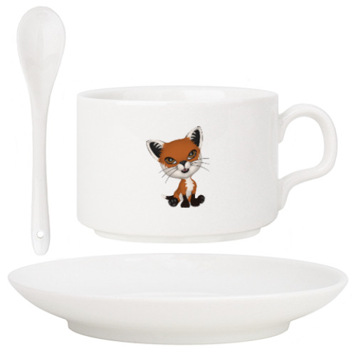 Кофейный набор с принтом Рыжий котенок