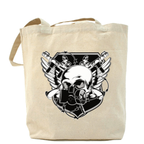 Сумка шоппер с принтом Skull Gun Холщовая сумка