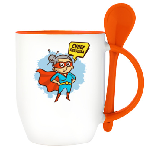 Кружка с ложкой с принтом СУПЕР БАБУШКА