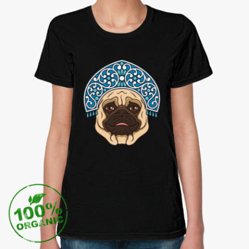 Женская футболка из органик-хлопка Русский мопс. Russian pug.