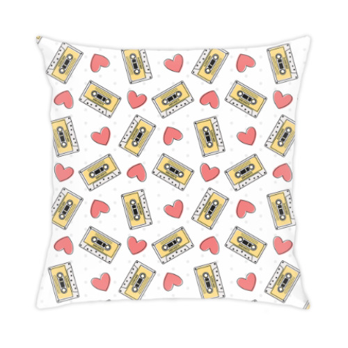 Подушка с принтом Audio Cassette and Heart