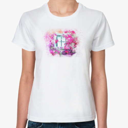Классическая футболка Окно с цветами