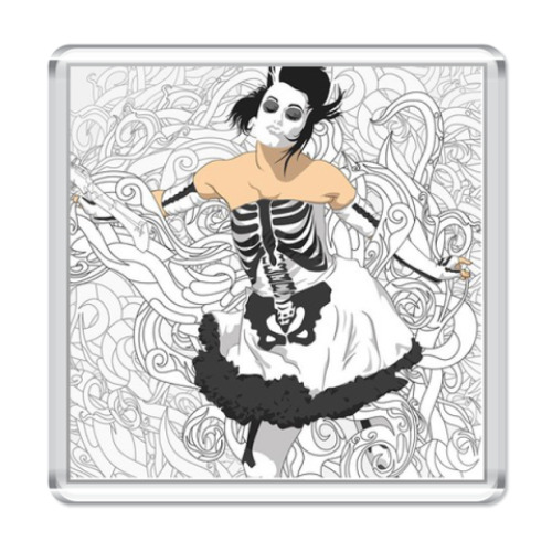 Магнит с принтом Девушка скелет