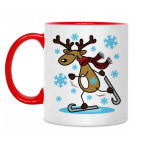 Двухцветная кружка Олень на коньках