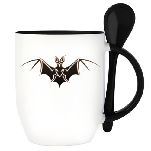 Кружка с ложкой с принтом Летучая мышь