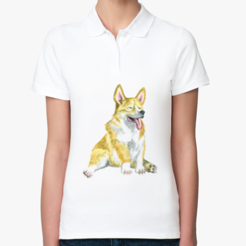 Женская рубашка поло (печать) Корги