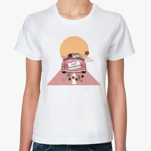 Классическая футболка с принтом  Just Married