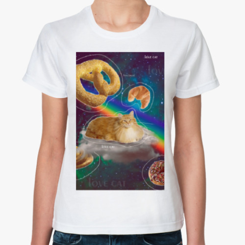 Классическая футболка с принтом Рыжий кот в космосе
