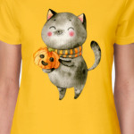 Котенок с тыквой на Хэллоуин