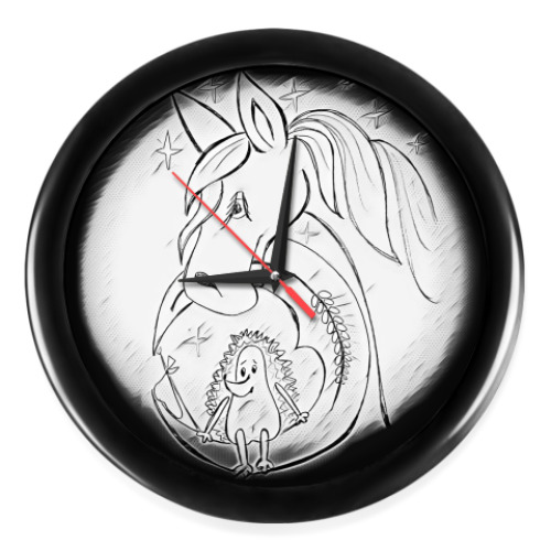 Настенные часы с принтом Ежик на луне и лошадка в туман