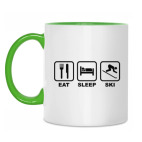 Двухцветная кружка Еда Сон Лыжи.