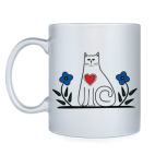 Кружка серебристая Кот и сердце