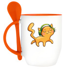 Рыжий кот меломан в наушниках