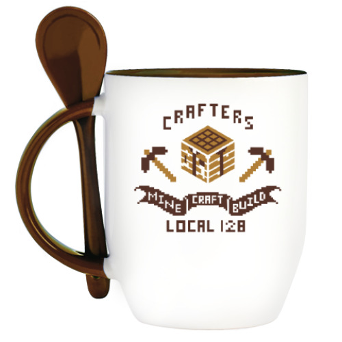 Кружка с ложкой с принтом Minecraft