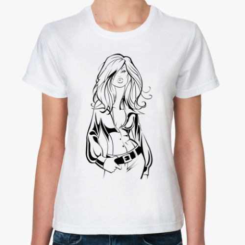 Классическая футболка с принтом Сексуальная Девушка