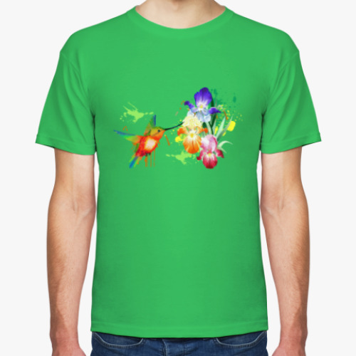 Футболка с принтом Ирисы и колибри