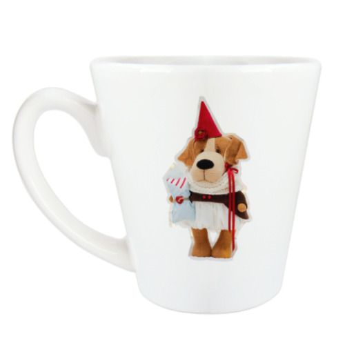 Чашка Латте с принтом Новогодняя собачка