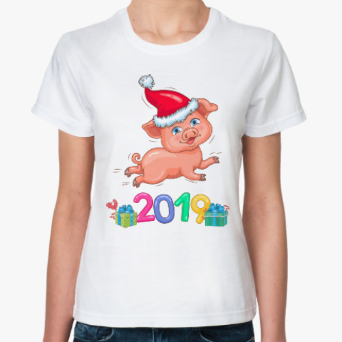 Классическая футболка Новогодняя Свинка 2019