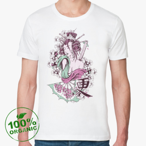 Футболка из органик-хлопка с принтом Гейша с катаной