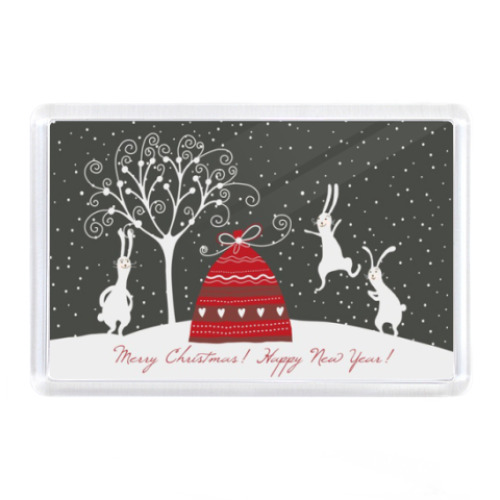 Магнит с принтом Зайцы пляшут