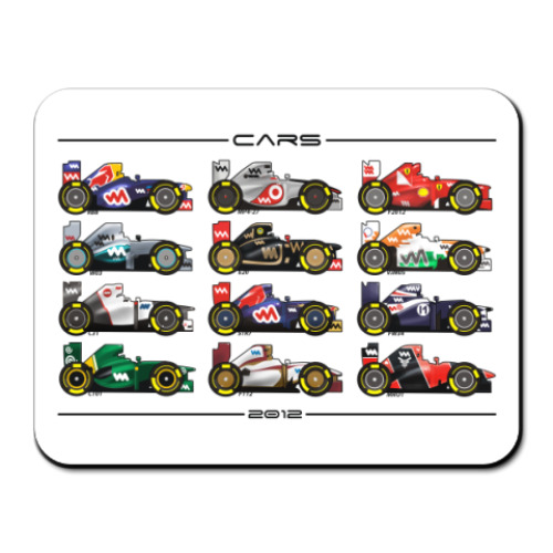 Коврик для мыши с принтом Болиды формулы