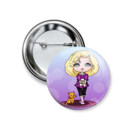 Значок 37мм с принтом Любительница кошек