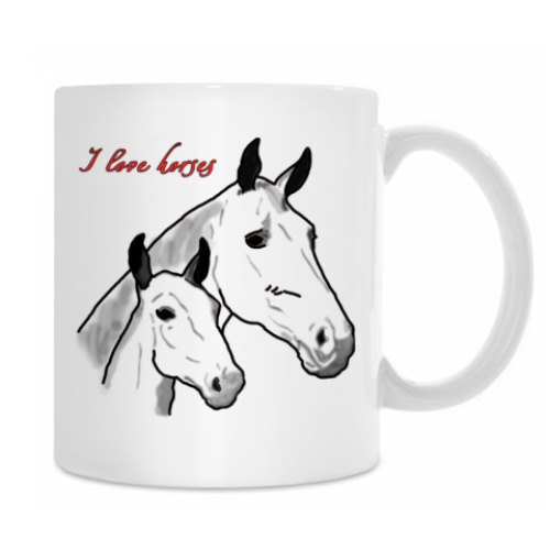 Кружка с принтом Лошади