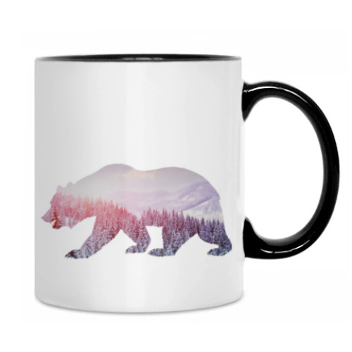 Кружка с принтом медведь и лес