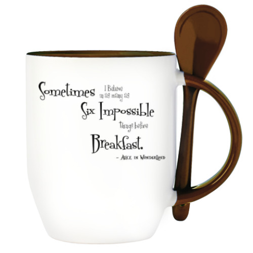 Кружка с ложкой с принтом Алиса в стране чудес/ Alice in wonderland