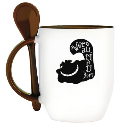 Кружка с ложкой с принтом Алиса в стране чудес/ Alice in wonderland