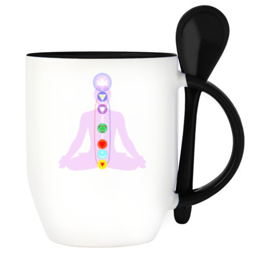 Кружка с ложкой с принтом Кундалини-йога. Сила праны