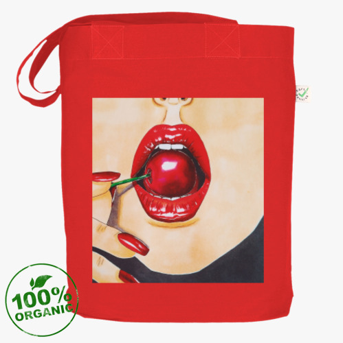 Сумка шоппер с принтом Вишня и губы