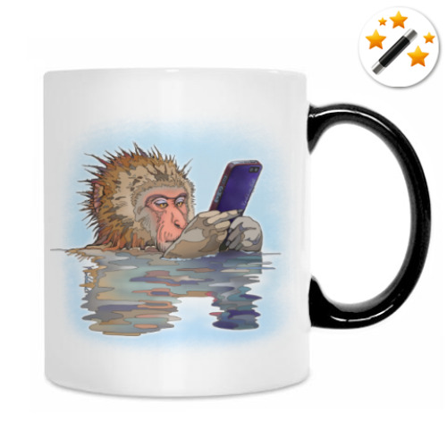 Кружка-хамелеон с принтом Обезьяна с мобильником