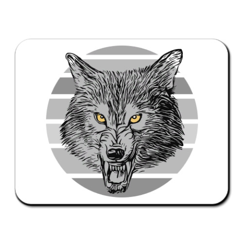 Коврик для мыши с принтом Звериный оскал, пасть волка, хищник