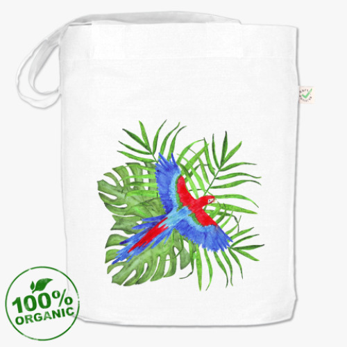 Сумка шоппер тропический букет с попугаем ара