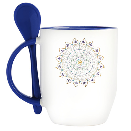 Кружка с ложкой с принтом мандала
