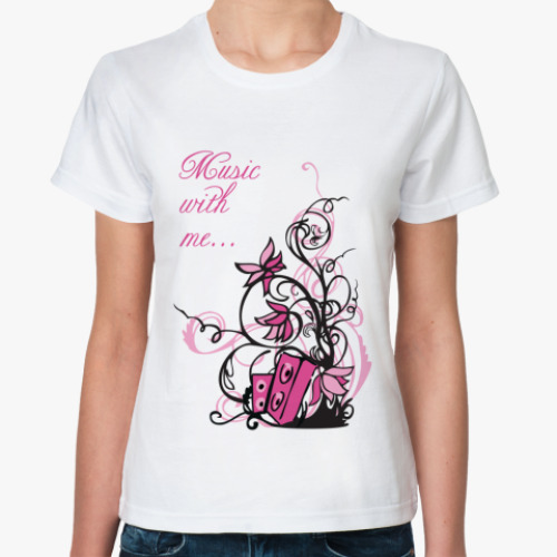 Классическая футболка с принтом 'Music with me'