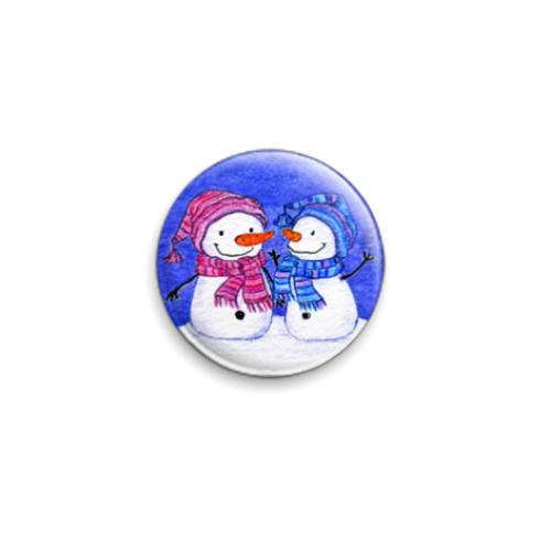 Значок 25мм  Снеговики