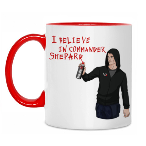 Кружка с принтом I believe in commander Shepard (renegade)