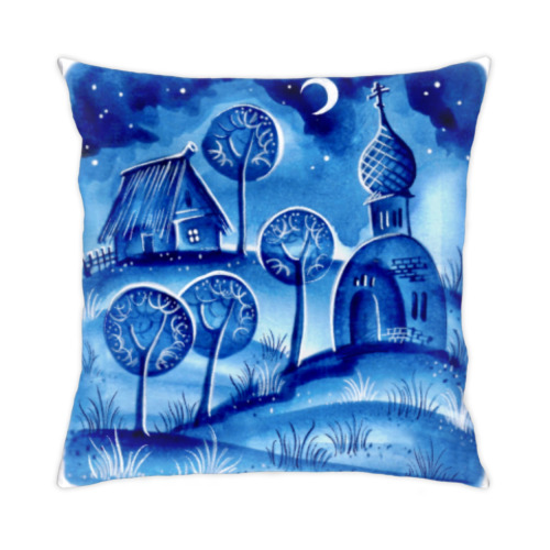 Подушка с принтом Гжельский пейзаж