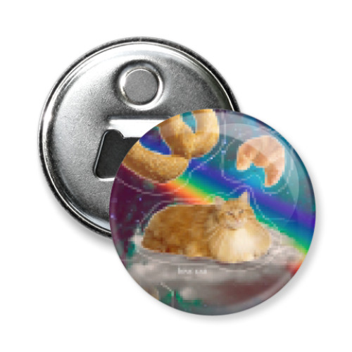 Магнит-открывашка с принтом Космический кот на облаке