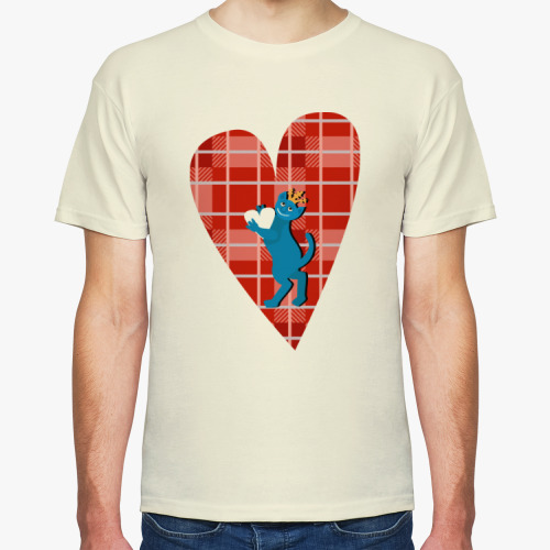 Футболка с принтом Средневековый кот на клетчатом сердце