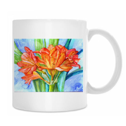 Кружка с принтом акварельная кливия